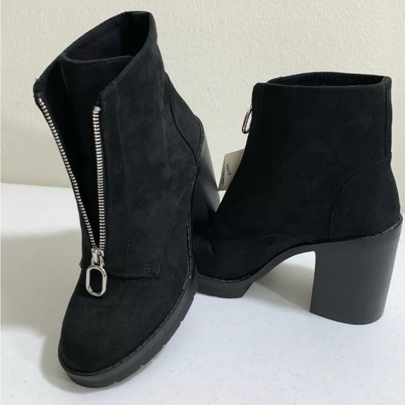 Pull&Bear Shoes - Pull and Bear Black Suede Zip Ankle Heeled Shoes Boots Size US 7 NWOB